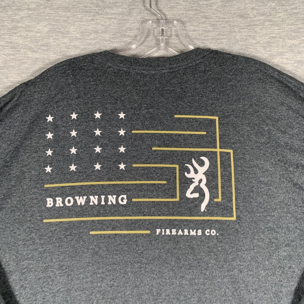Browning Shirt Mens 3XL Gray Long Sleeve Flag Firearms Graphic Tee Hunting - Picture 11 of 12